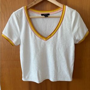 Forever 21 Retro Y2K Style Cropped Terry Cloth Ringer V Neck T- size Medium